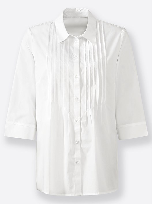 Creation L White Pleated 3/4 Sleeve Blouse