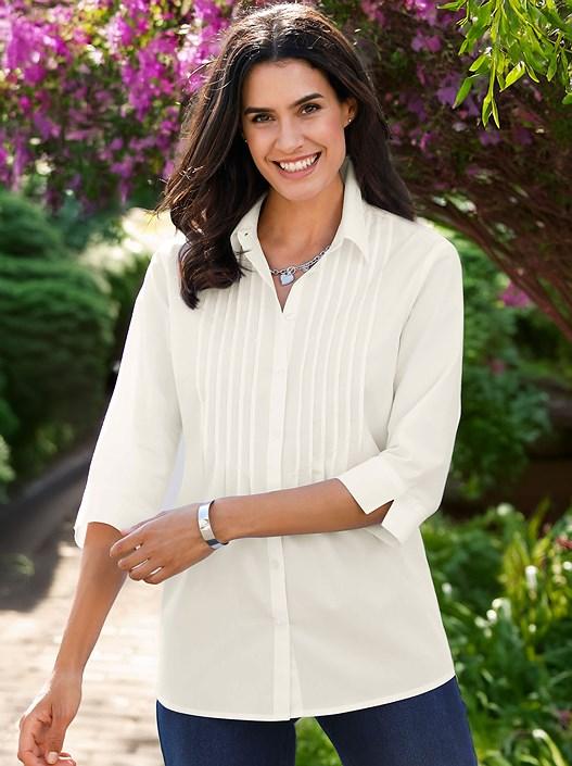 creation l White Pleated 3/4 Sleeve Blouse