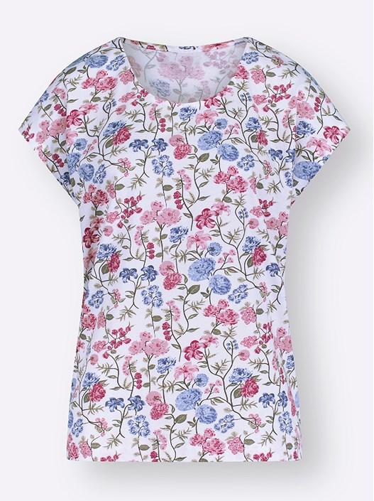 Creation L White-Printed Floral Drop Shoulder Top