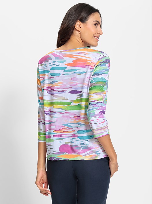 Creation L White-Printed Printed 3/4 Sleeve Shirt
