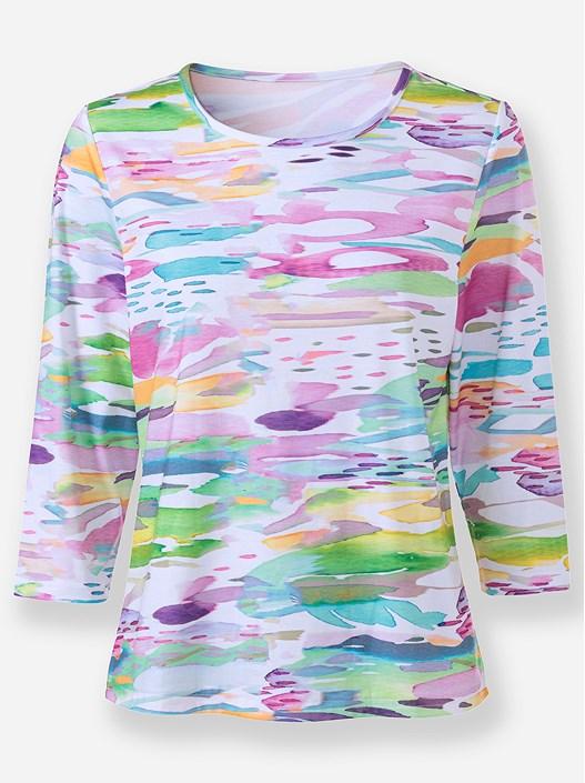 Creation L White-Printed Printed 3/4 Sleeve Shirt