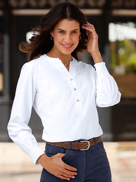 creation l White Ruffle Trim Blouse