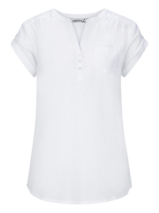 Creation L White V-Neck Button Panel Blouse