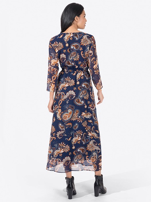 Creation L Dark Blue-Patterned Paisley Maxi Dress From Creation L