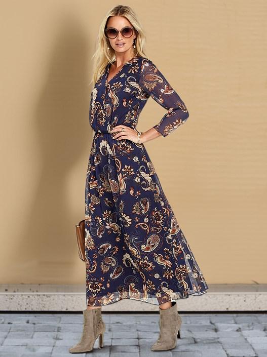 creation l Dark Blue-Patterned Paisley Maxi Dress from creation L