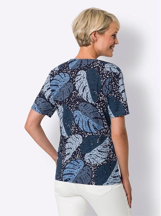 Creation L Dark Blue-White-Printed Palm Print Shirt