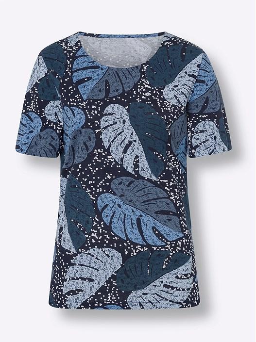 Creation L Dark Blue-White-Printed Palm Print Shirt