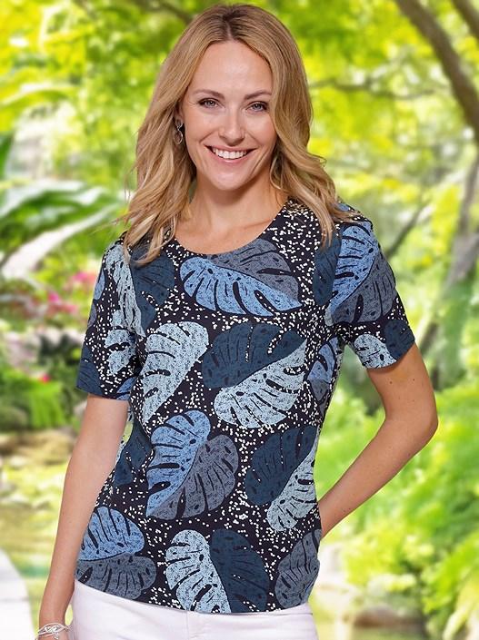 creation l Dark Blue-White-Printed Palm Print Shirt