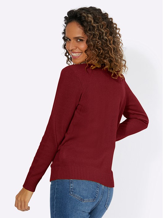 Creation L Dark Red-Mottled Ribbed Boat Neck Sweater From Creation L