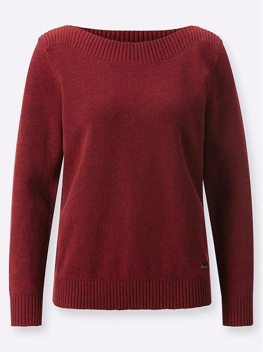 Creation L Dark Red-Mottled Ribbed Boat Neck Sweater From Creation L