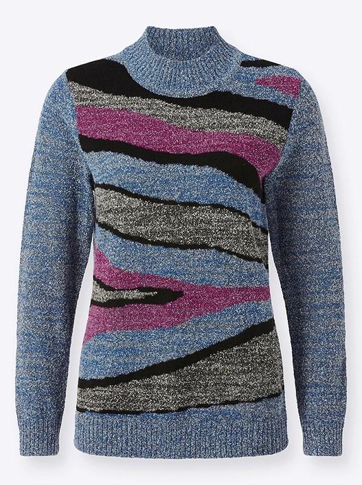 Creation L Denim Blue-Mottled Mix Print Sweater From Creation L