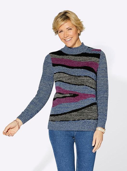 Creation L Denim Blue-Mottled Mix Print Sweater From Creation L