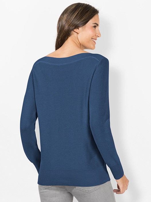 Creation L Denim Blue Ribbed Boat Neckline Sweater From Creation L