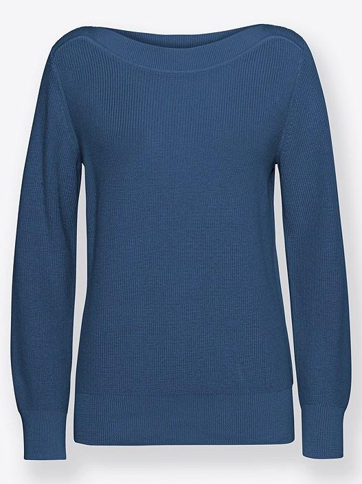 Creation L Denim Blue Ribbed Boat Neckline Sweater From Creation L