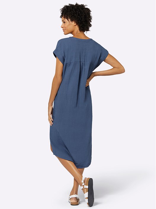 Creation L Denim Blue V-Neck Muslin Dress From Creation L