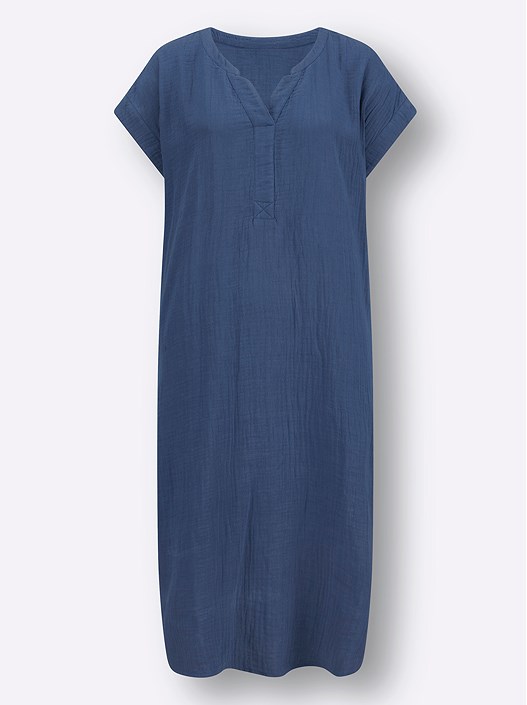 Creation L Denim Blue V-Neck Muslin Dress From Creation L