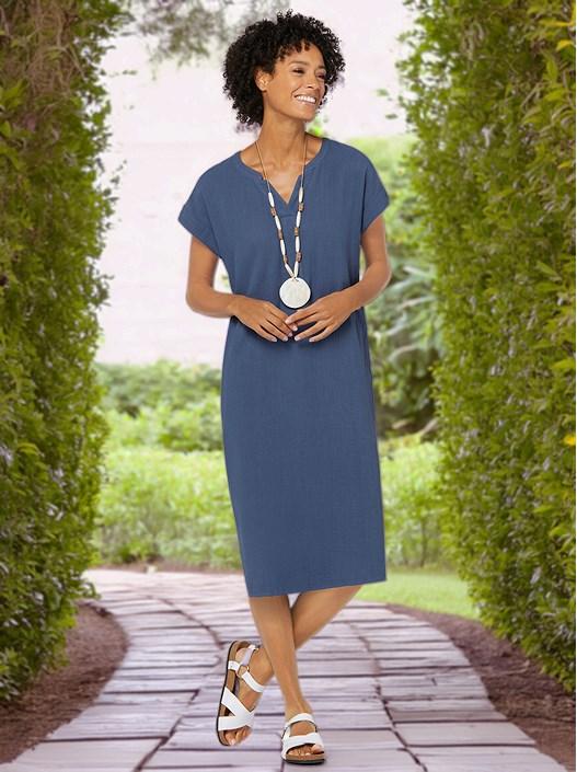 creation l Denim Blue V-Neck Muslin Dress from creation L