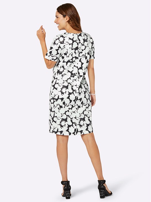 Creation L Ecru-Black-Printed Floral Layered Look Dress From Creation L