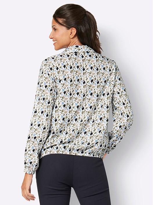 Creation L Ecru/Blue-Print Printed Button Panel Blouse
