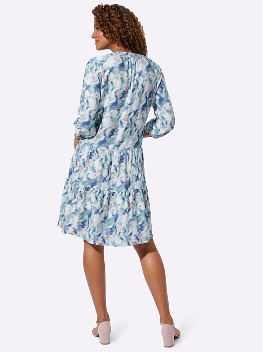 Creation L Ecru-Denim-Blue-Printed Printed Tiered Dress From Creation L