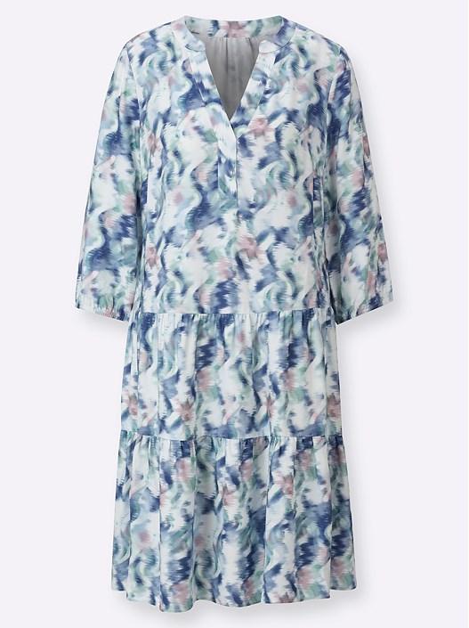 Creation L Ecru-Denim-Blue-Printed Printed Tiered Dress From Creation L