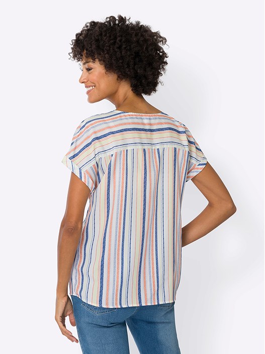 Creation L Ecru-Denim Blue-Striped Striped Drop Shoulder Blouse