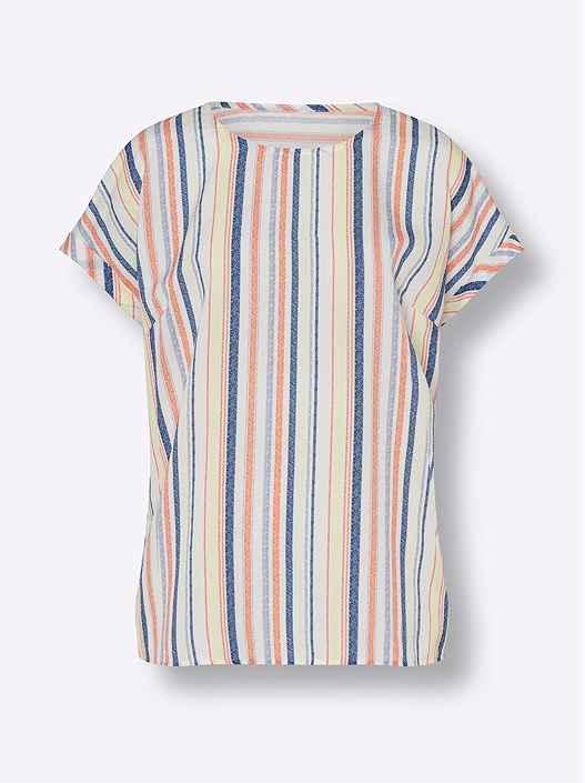 Creation L Ecru-Denim Blue-Striped Striped Drop Shoulder Blouse