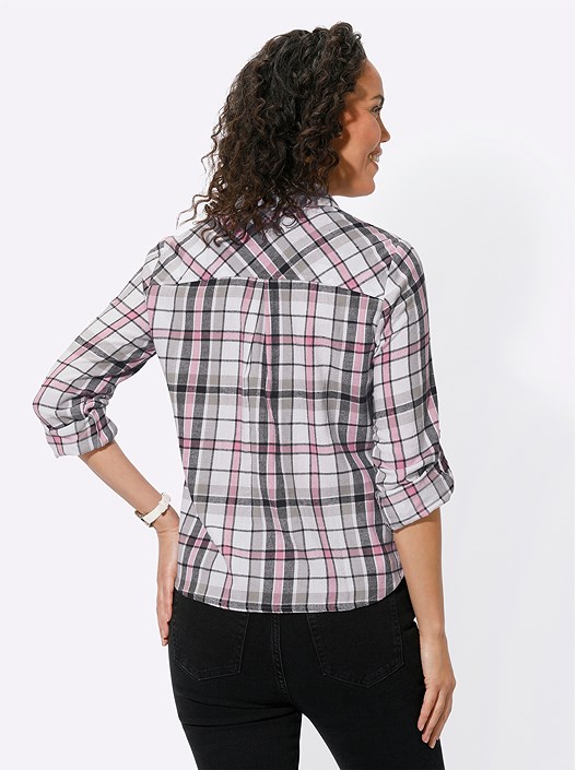 Creation L Ecru-Old Rose-Checked Checkered Button Up Blouse