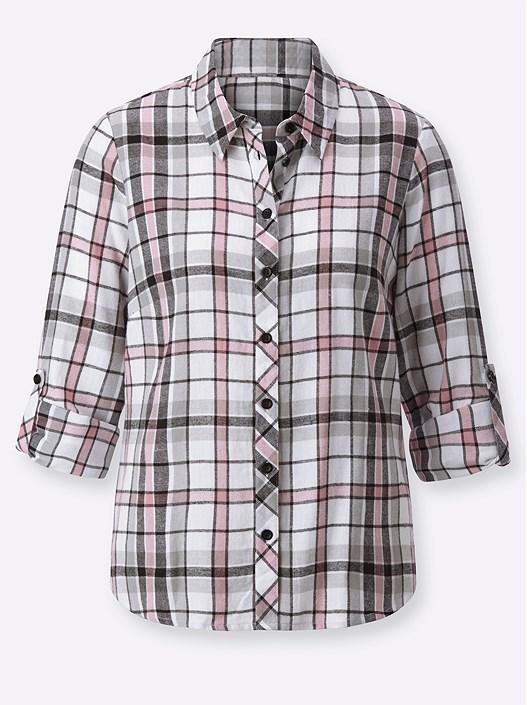 Creation L Ecru-Old Rose-Checked Checkered Button Up Blouse