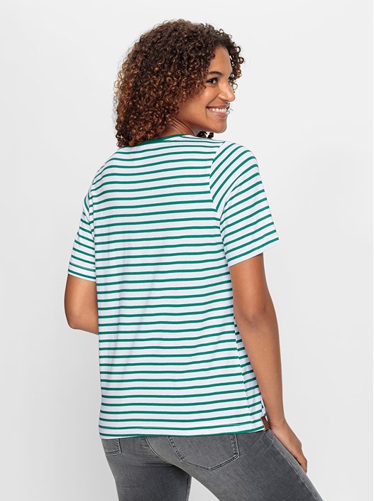 Creation L Emerald-White-Striped Classic Striped Shirt