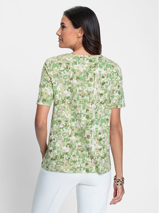 Creation L Eucalyptus-Beige-Printed Pleated Print Shirt