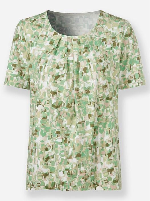 Creation L Eucalyptus-Beige-Printed Pleated Print Shirt
