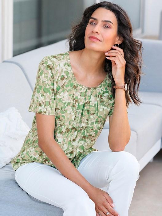 creation l Eucalyptus-Beige-Printed Pleated Print Shirt