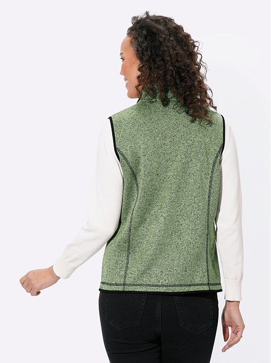 Creation L Eucalyptus-Black-Patterned Heather Fleece Vest