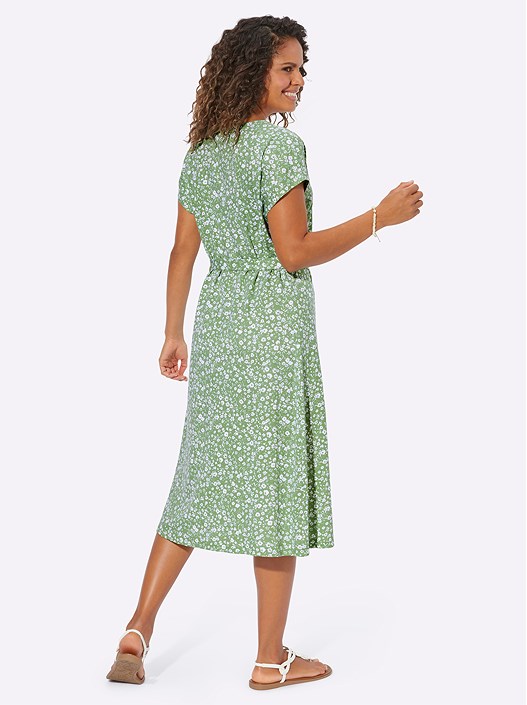 Creation L Eucalyptus-White-Printed Floral Tie Waist Dress From Creation L