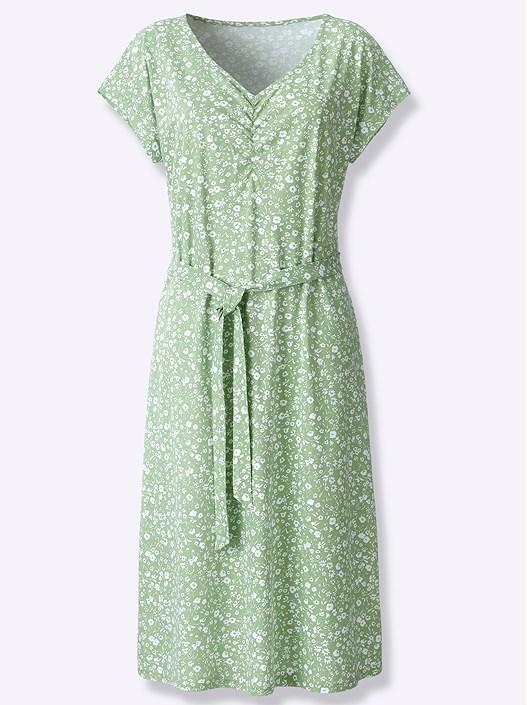 Creation L Eucalyptus-White-Printed Floral Tie Waist Dress From Creation L