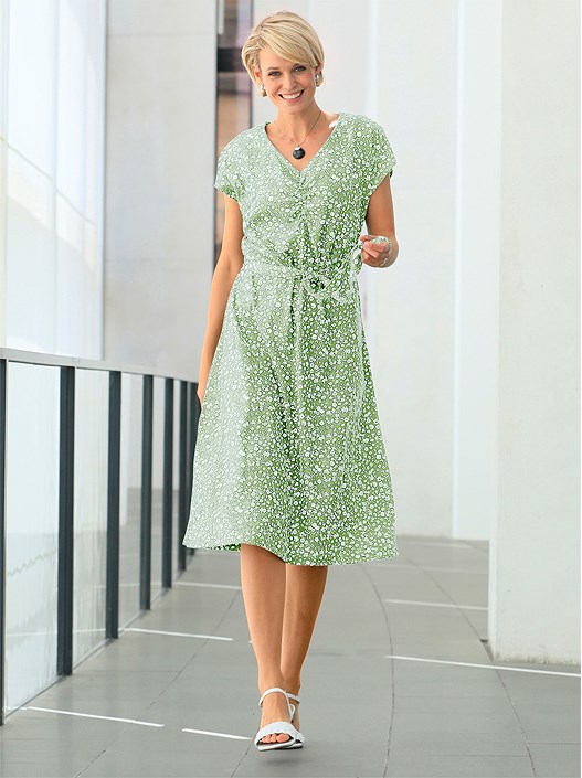 creation l Eucalyptus-White-Printed Floral Tie Waist Dress from creation L