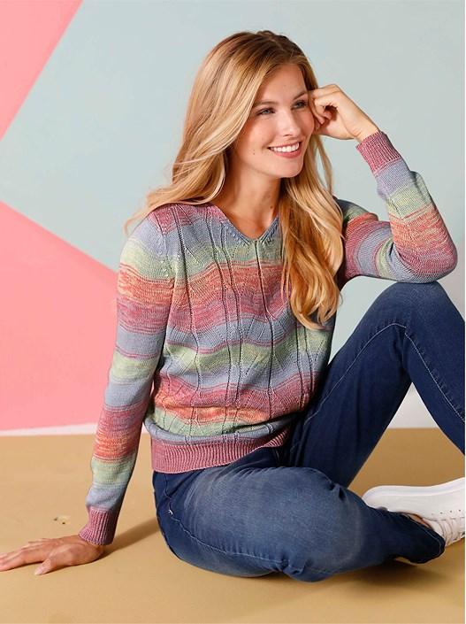 creation l Flamingo-Pale Lilac-Patterned Color Gradient Knit Sweater from creation L