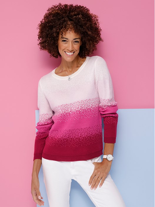 creation l Fuchsia-Ecru-Patterned Sweater from creation L