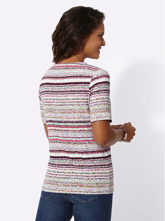 Creation L Fuchsia-Ecru-Printed Printed Round Neck Shirt