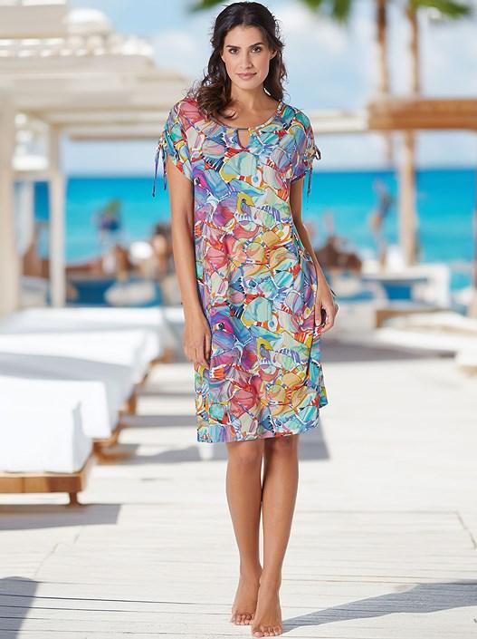 Creation L Fuchsia-Turquoise-Printed Keyhole Printed Beach Dress From Creation L
