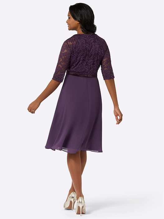 Creation L Grape Lace Panel Chiffon Dress From Creation L