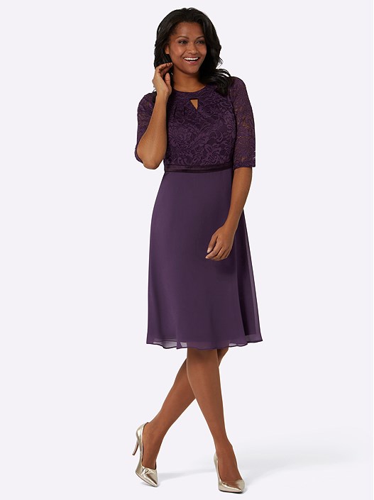 Creation L Grape Lace Panel Chiffon Dress From Creation L