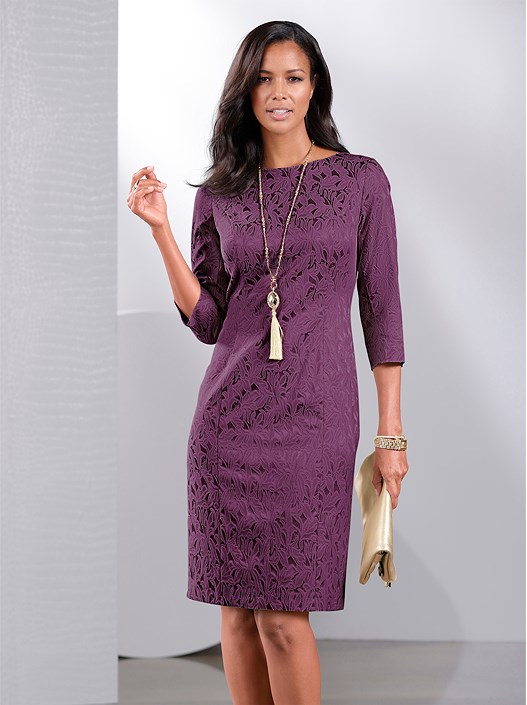 creation l Grape-Patterned Jacquard Sheath Dress from creation L