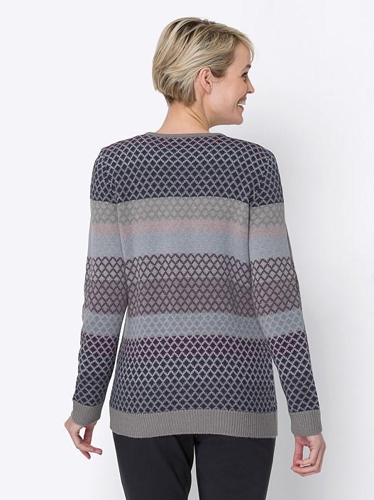 Creation L Grey-Patterned Jacquard Pattern Zip Cardigan From Creation L