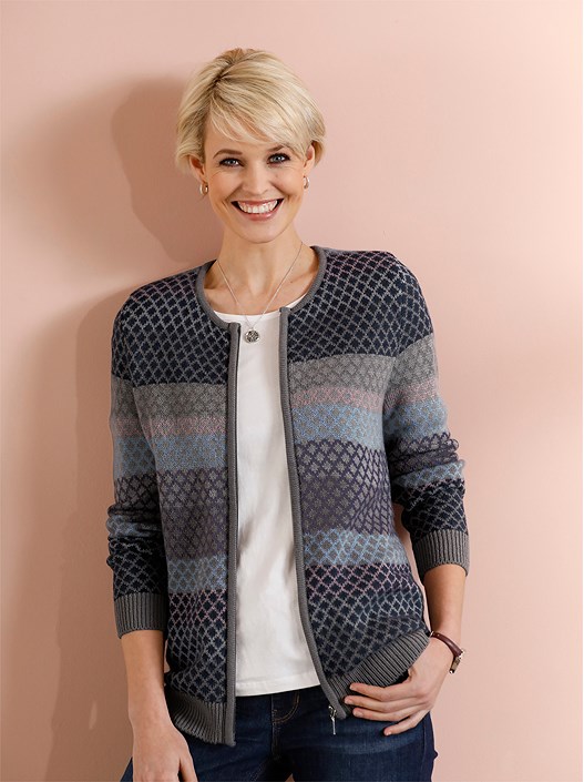 Creation L Grey-Patterned Jacquard Pattern Zip Cardigan From Creation L
