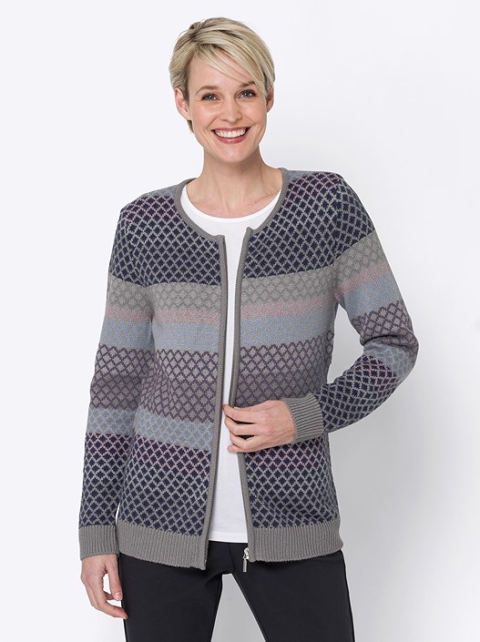 Creation L Grey-Patterned Jacquard Pattern Zip Cardigan From Creation L