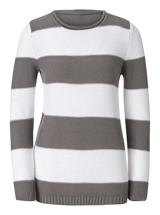 Creation L Grey-White Textured Stripe Sweater From Creation L