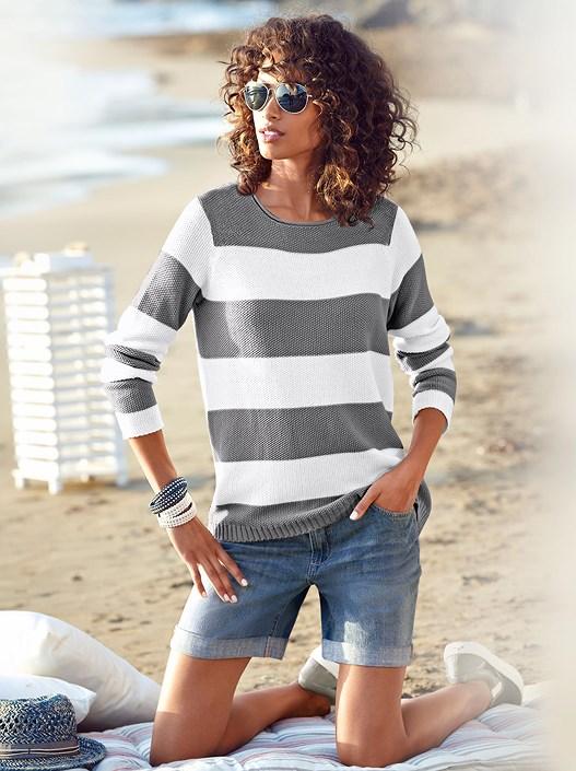 creation l Grey-White Textured Stripe Sweater from creation L