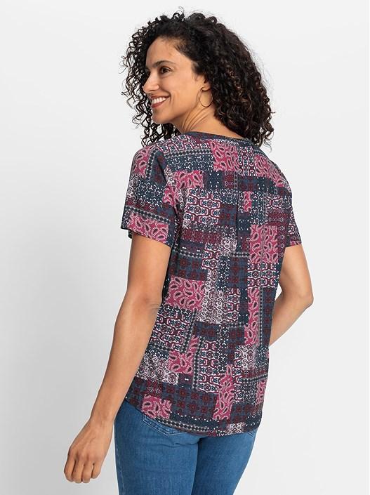 Creation L Heather-Denim Blue-Printed Boho Print Blouse